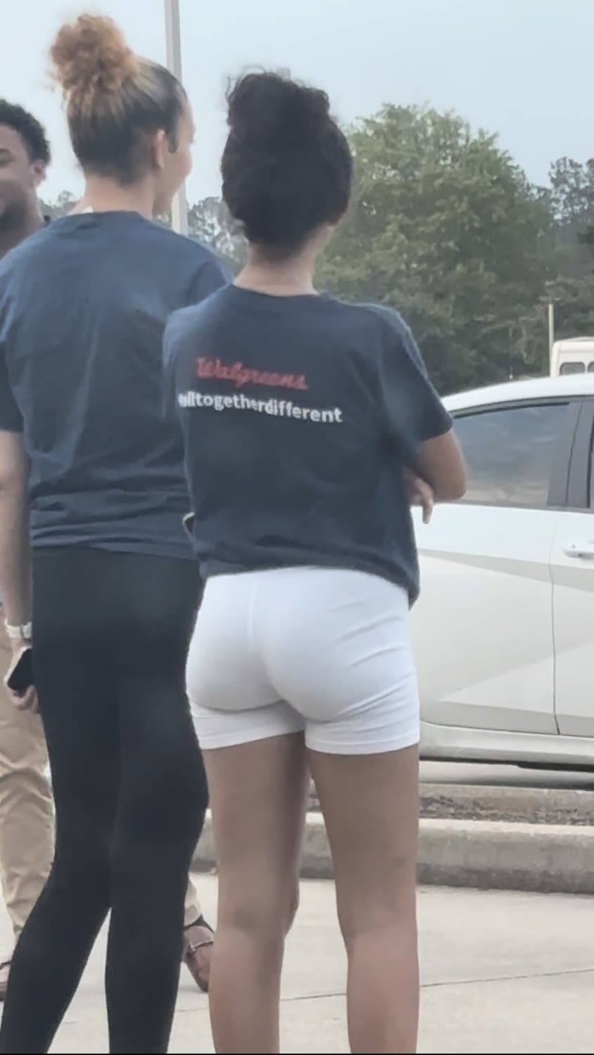 candid cute petite college lightskin little bubble booty in tight white shorts