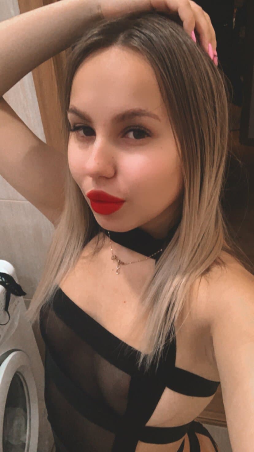 Horny slut in sexy black lingerie