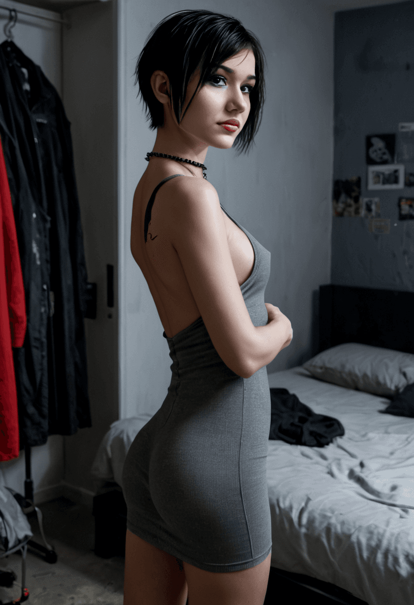 Sexy emo gothic teen presents herself Snapchat nudes AI fantasy