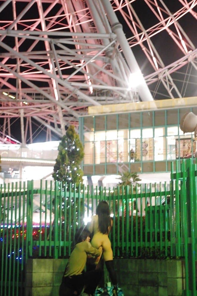 Japanese girl flashing fistfucked with both hands outdoors in public place