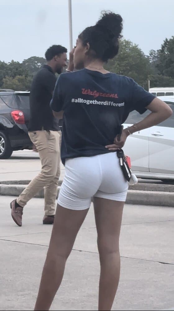 candid cute petite college lightskin little bubble booty in tight white shorts