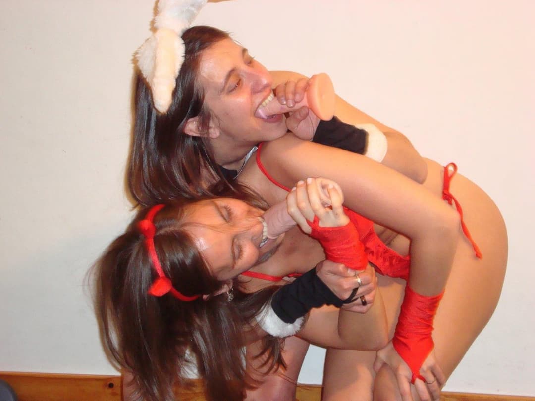 Slutty costume and dildo fun