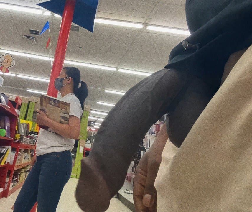 Sexy teacher looking at huge black dick in library, she liked it