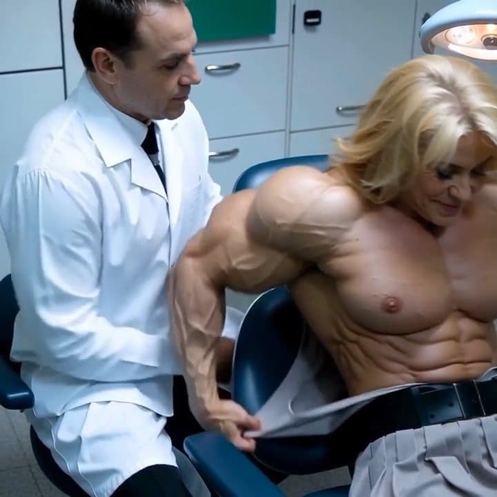 Muscular exhibitionism, her veiny hypertrophic muscles are exploding out of her dress