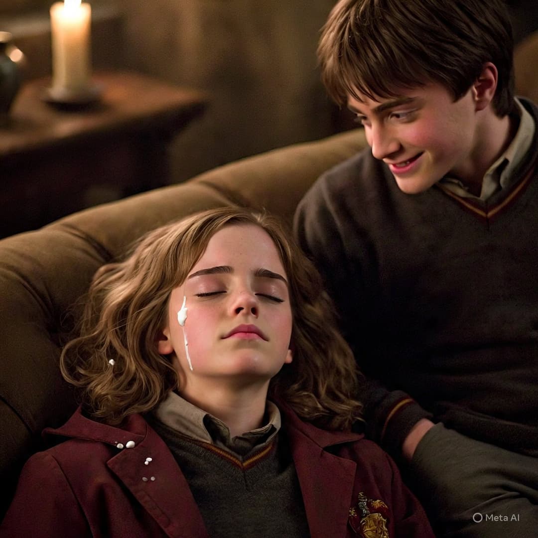 Harry had fun when Hermione was sleeping (Harry se divertiu enquanto Hermione dormia)