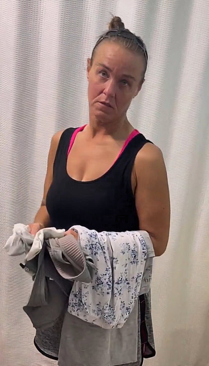 Saggy Wife Undresses For Shower Showing Tanlines