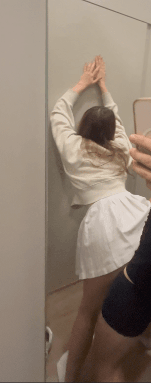 Teen blowjob in public changing room ending in facial, doggystyle. Repost = Full video in DMs