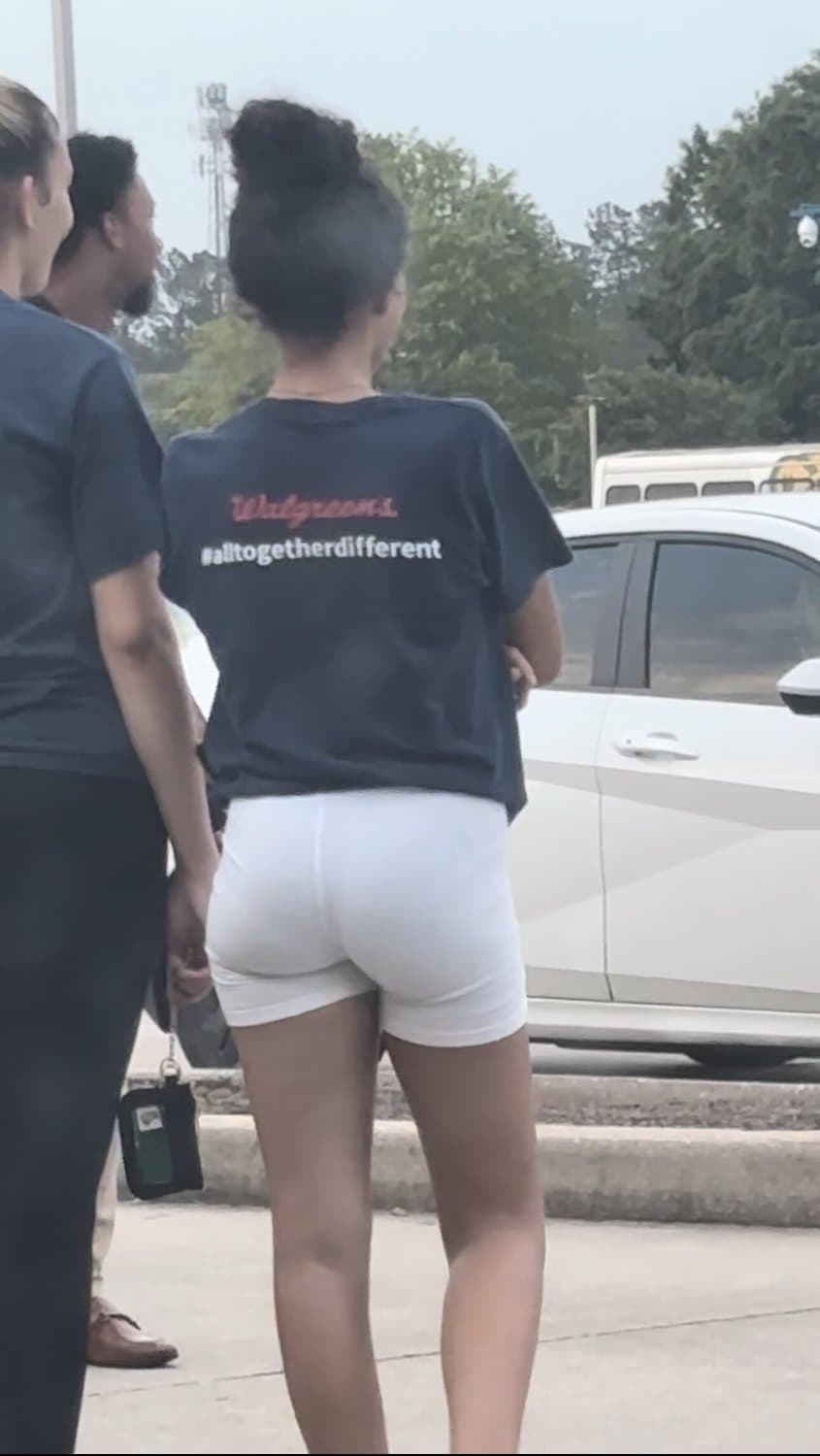 candid cute petite college lightskin little bubble booty in tight white shorts