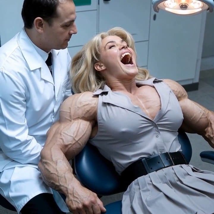 Muscular exhibitionism, her veiny hypertrophic muscles are exploding out of her dress