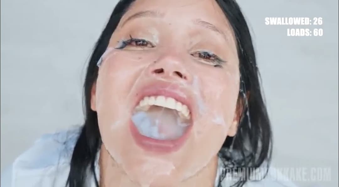 This godess has a gag reflex with mouth cum filled