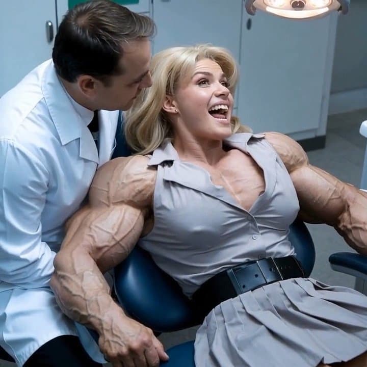 Muscular exhibitionism, her veiny hypertrophic muscles are exploding out of her dress