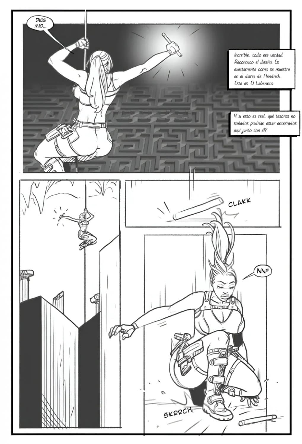 [comic] Lara Croft in the labyrinth of the minotaur (english - español)