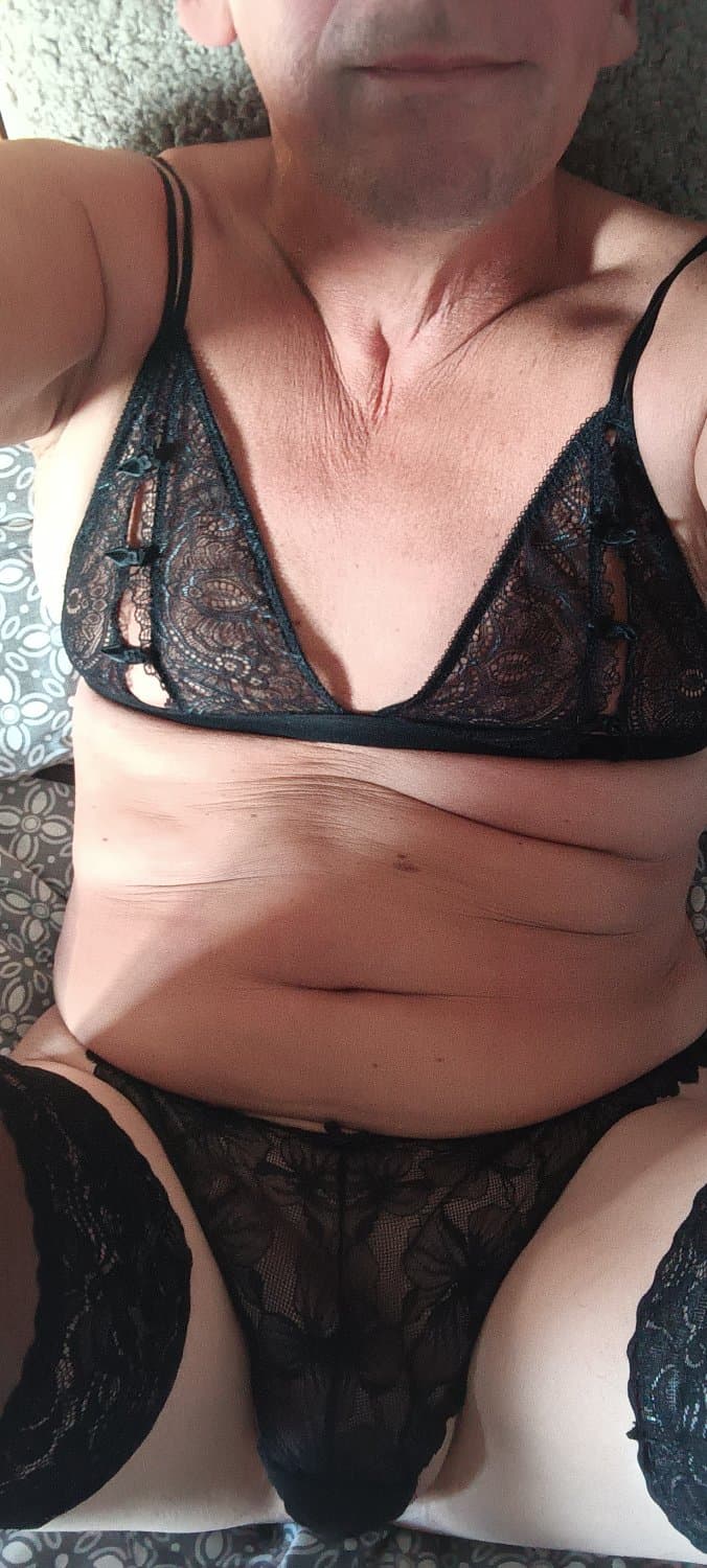 Click to view full size UK PANTY WEARING SLUT, HOPE YOU LOVE MY BLACK LACE PANTIES AND PRETTY BRA.