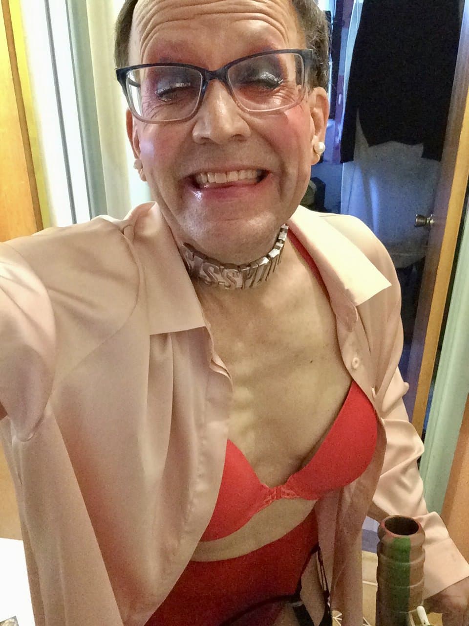 Red garterbelt, red bra and panties