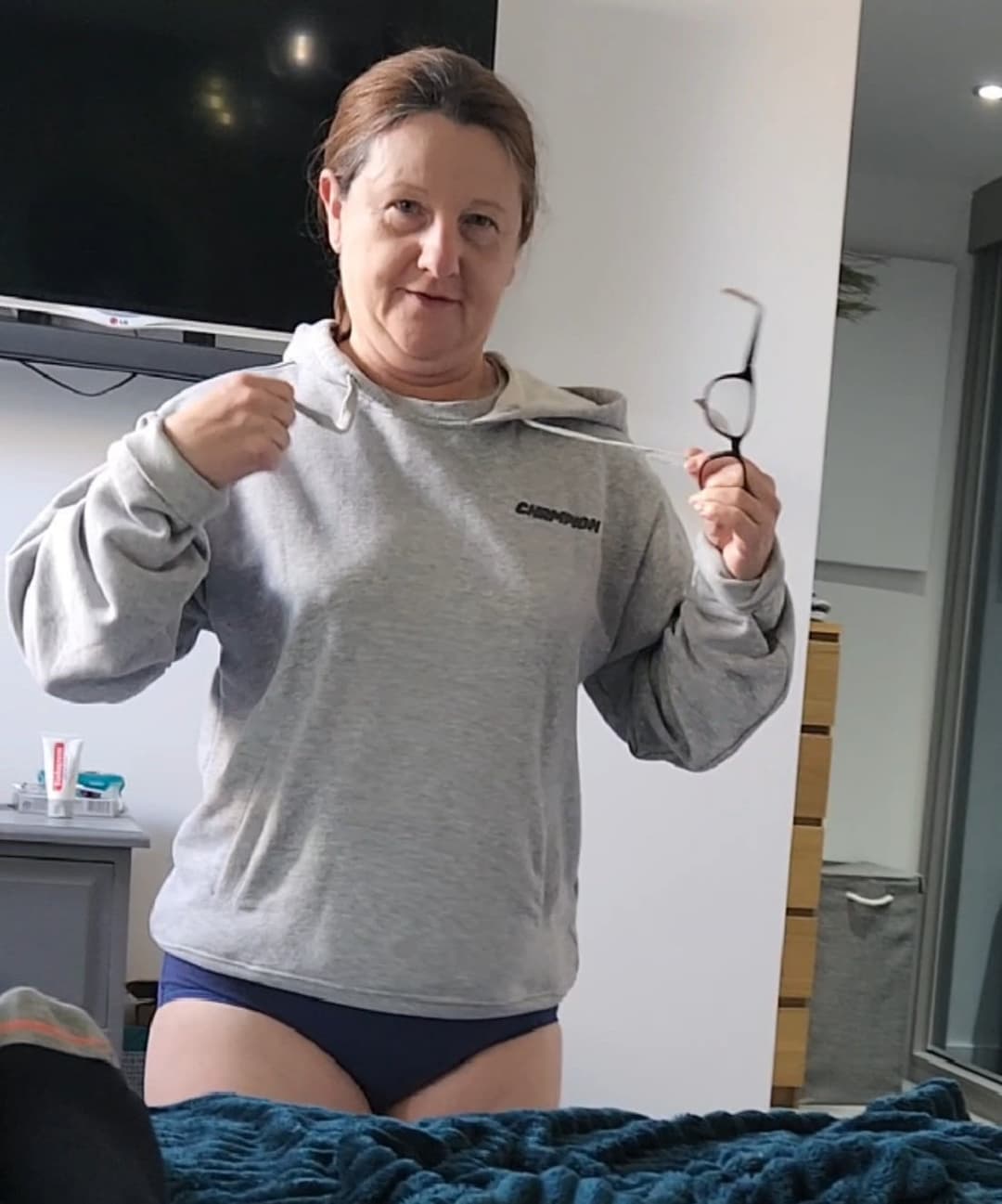 That look when you ask her to pop her little boobs out for the camera, want to see any?