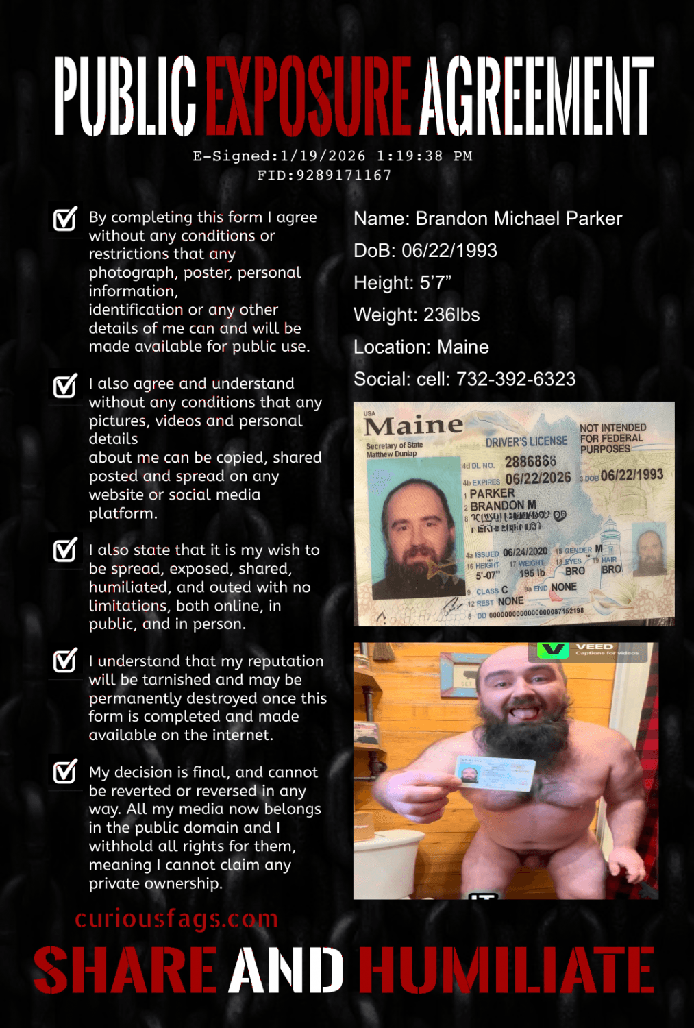 brandon Michael Parker Maine nude small dick faggot confession, consent video and apology to parents