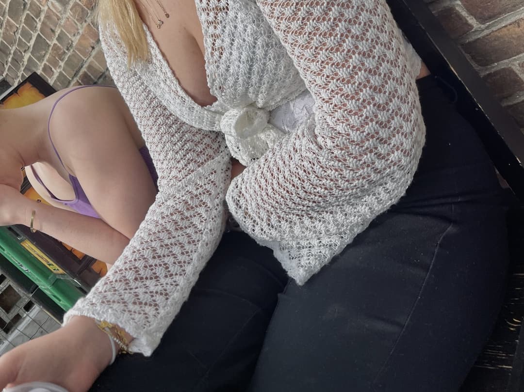 Big tits smoking cigarette in see through