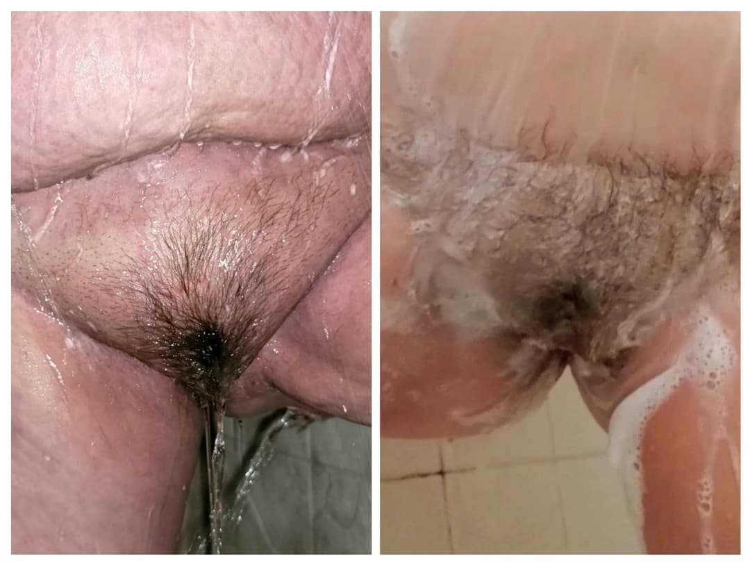 COLLAGE Side by Side Comparison Betty Shower Time