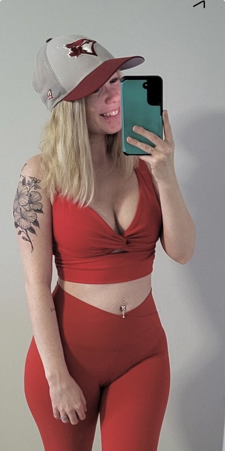 Camel toe, pussy slipping out, showing ass constantly. Made to be sexualized. What a whore