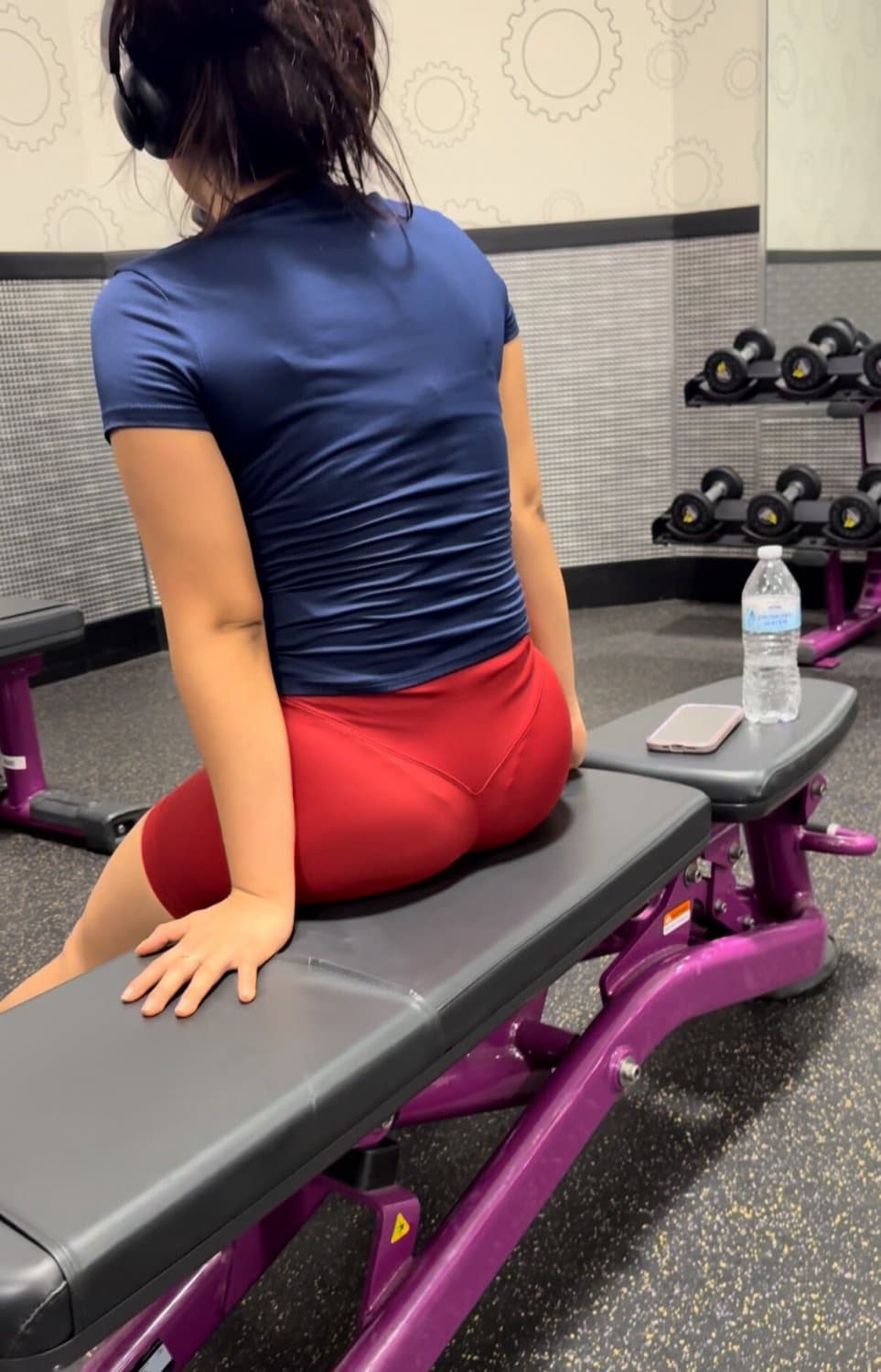 Creepshot Latina red gym shorts