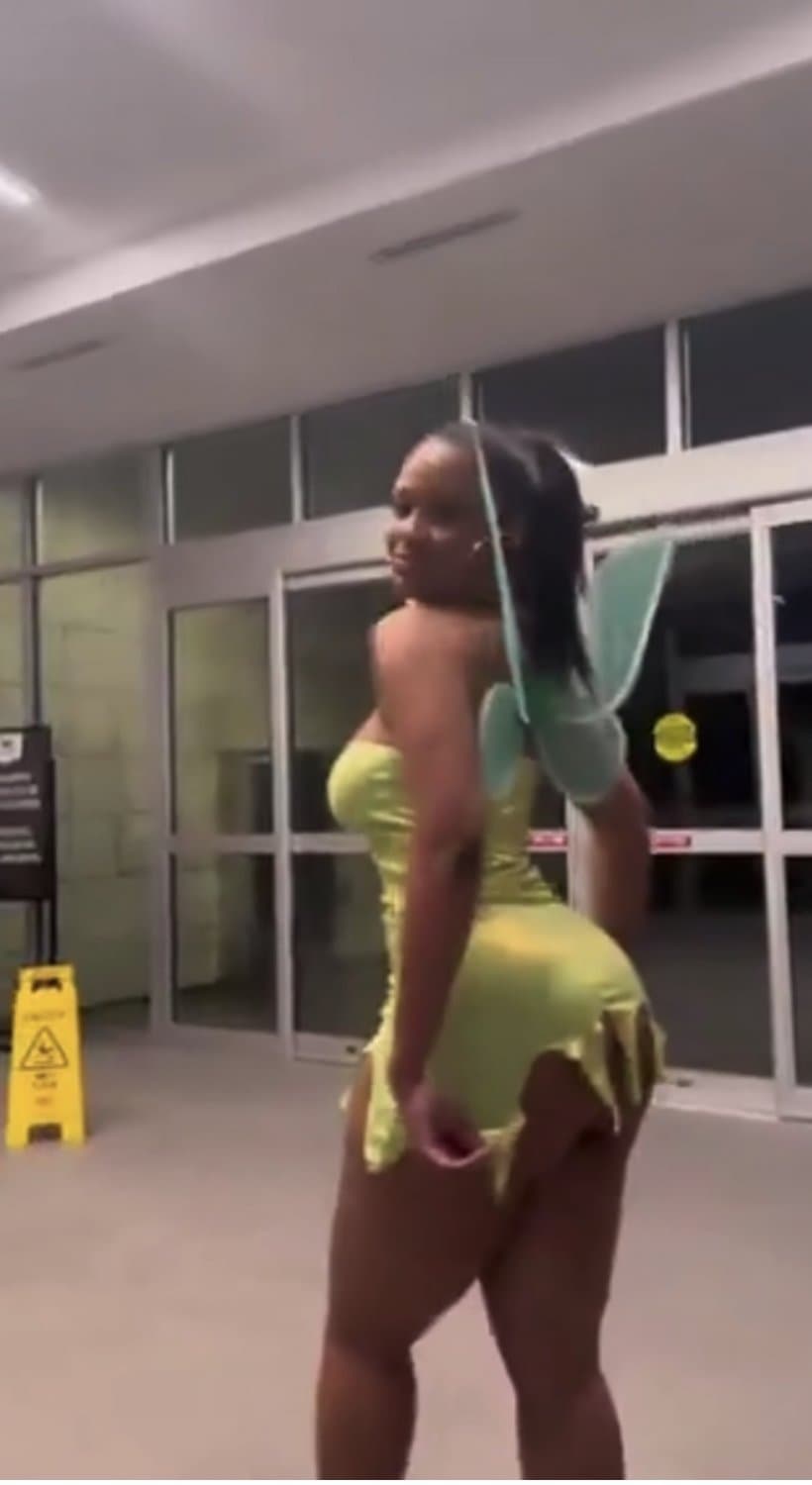 Halloween costume at a store clapping that ass