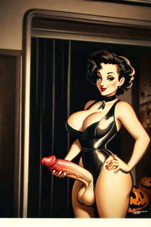 Vintage Style Halloween AI Futanari Artwork That I Generated