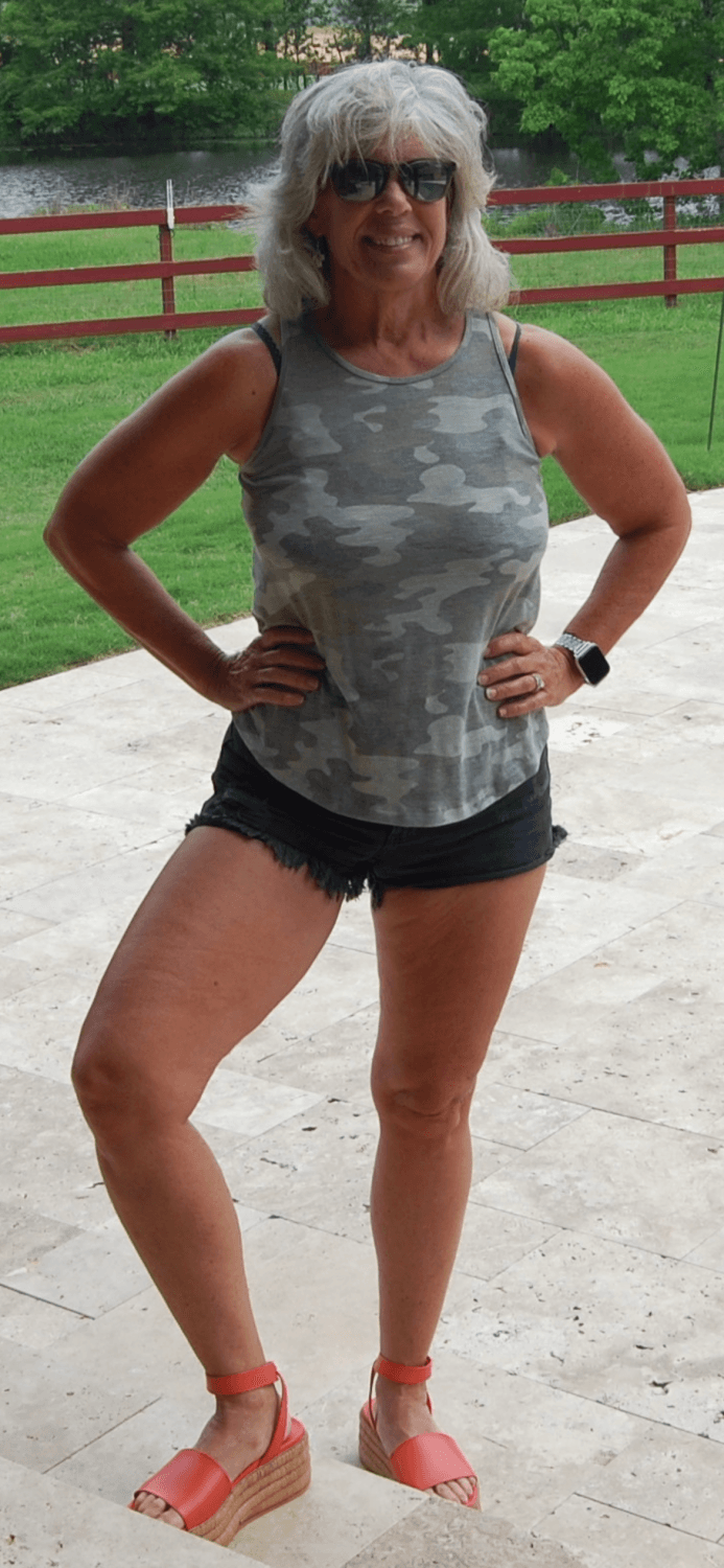 Mature Fit Wife showing off in her shorts and lingerie