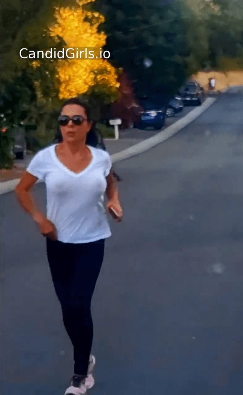 HOT MILF JOGGING WITH ALMOST TITS OUT SEE THROUGH