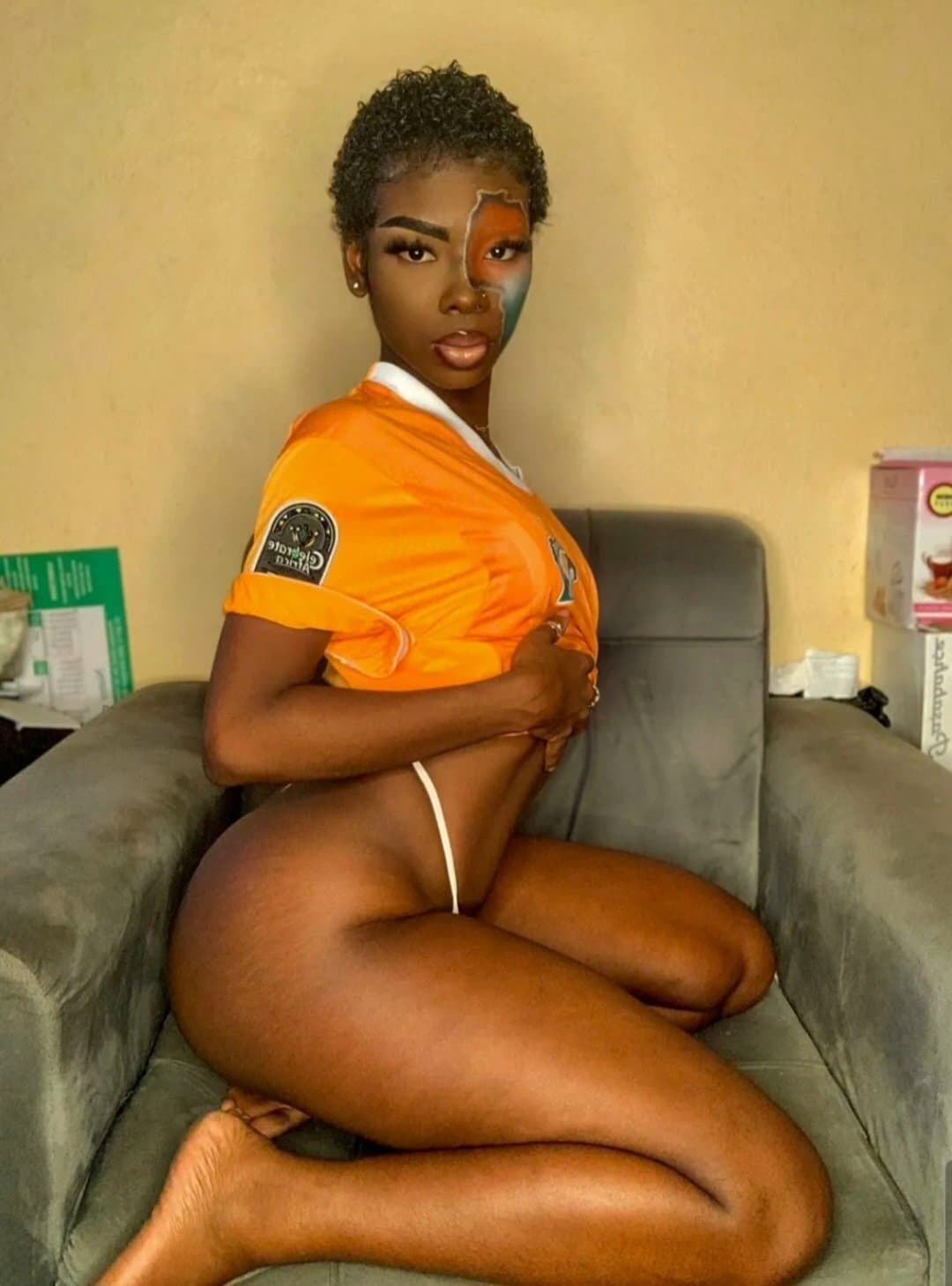Short hair African Ebony black girl phat ass