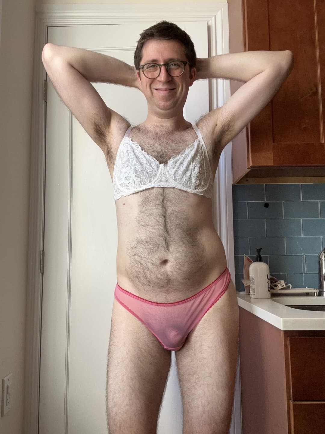 Laugh at this naked panty nerd’s teeny tiny little baby penis!