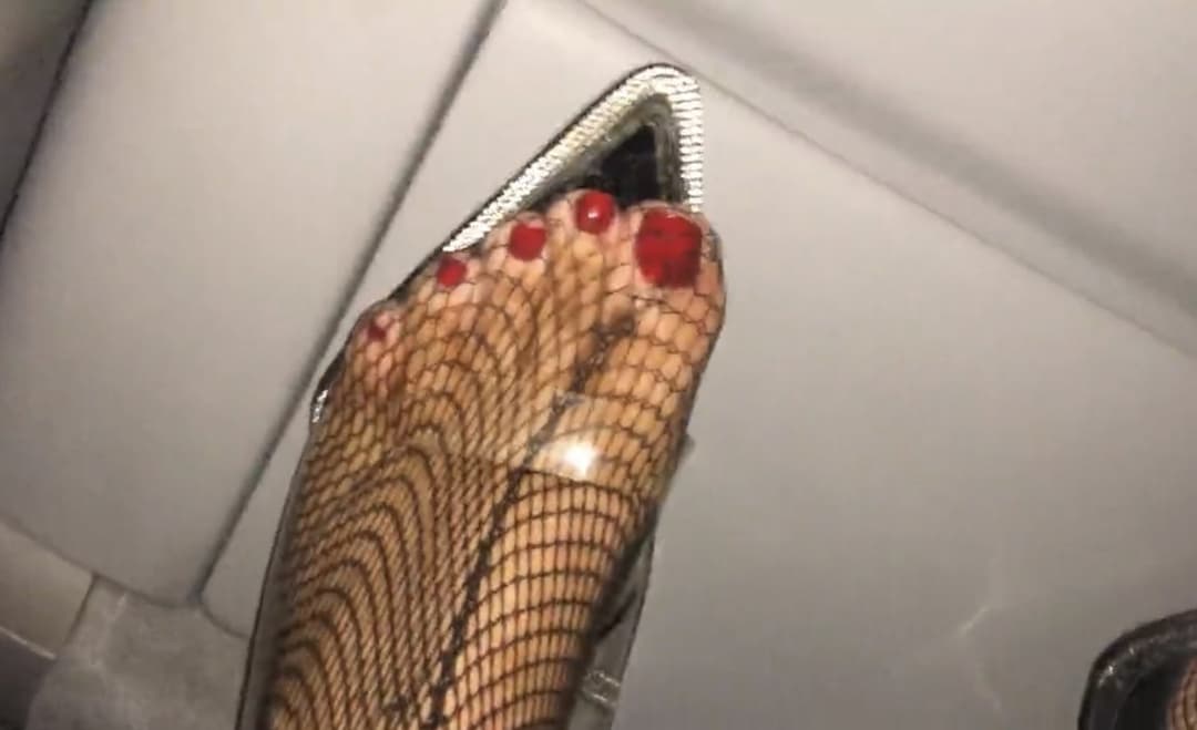 Red Toenails in Nylon and Transparent High Heels ???