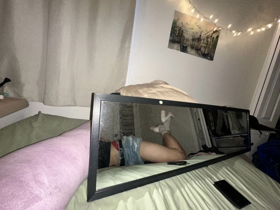 skinny fag-husband wearing wifes lingerie and gets horny from posing! CBT! kik: dammyxo