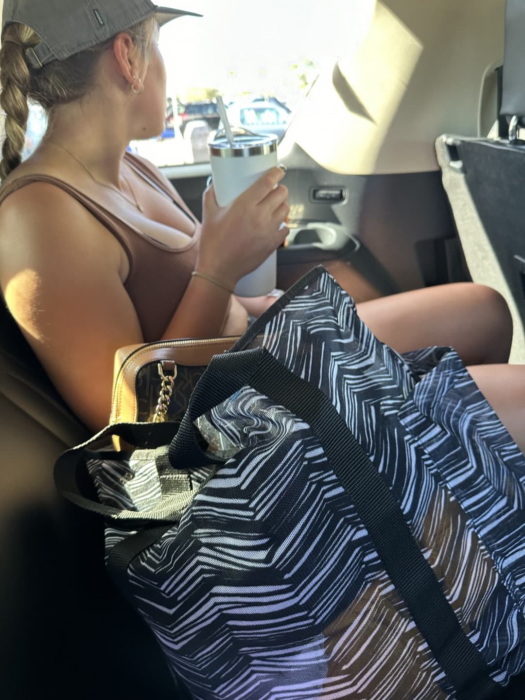 Caught my cousin holding her fat titties around my buddies big dick in this black swimsuit