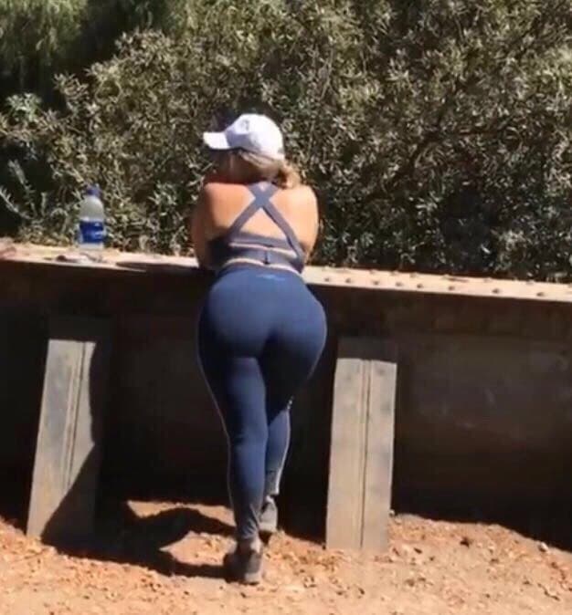 almost got busted taking this pic of her fatty while on the trails ? candid