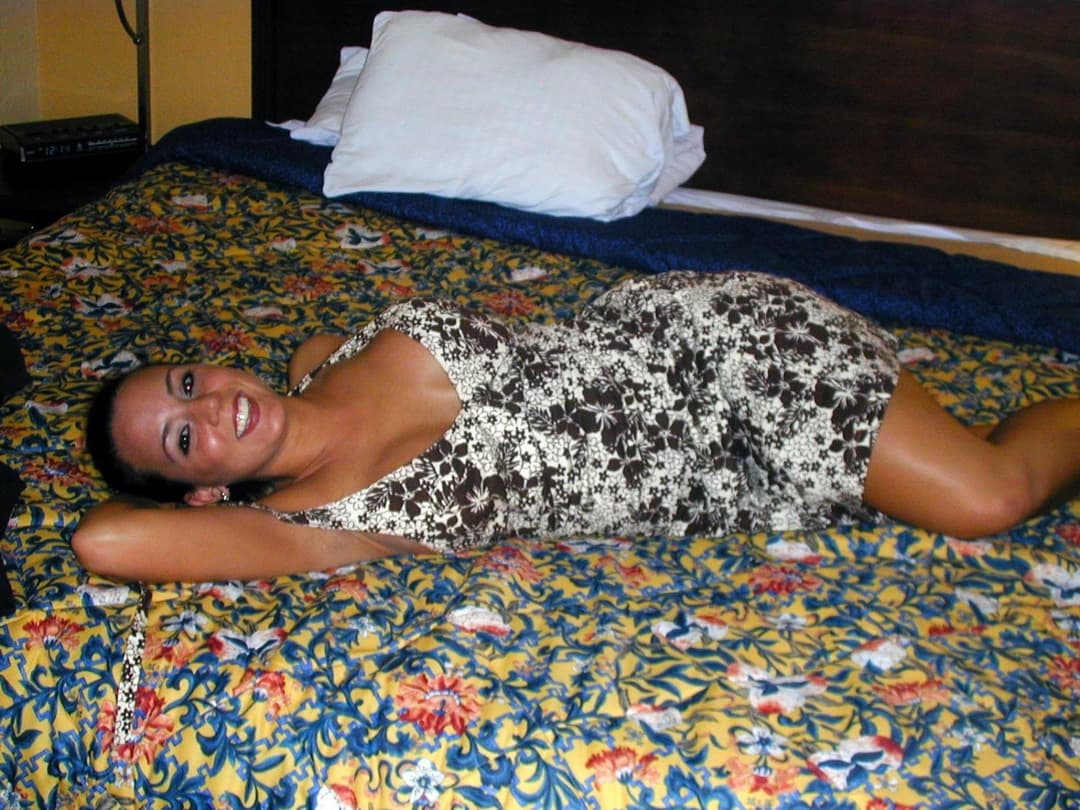 Cute brunette girlfriend shows off her new fake tits