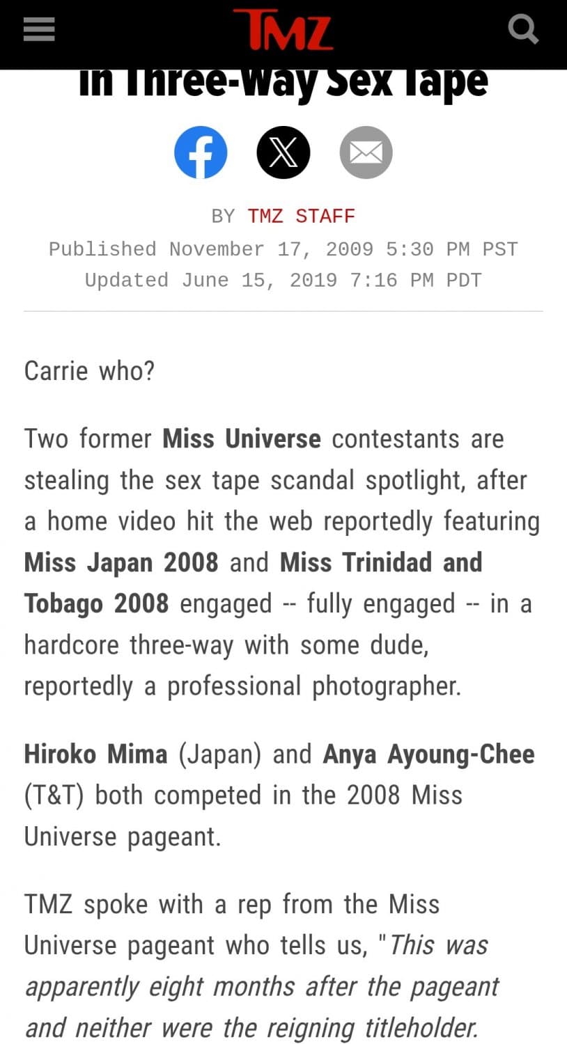 Miss Japan and Miss Trinidad & Tobago 2008 sex scandal threesome sex leaked video