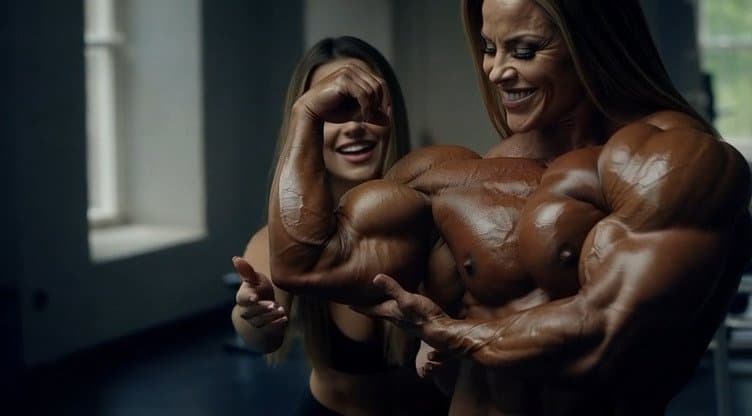 The strong flavour of her naked roided muscles turns every woman into a lesbian