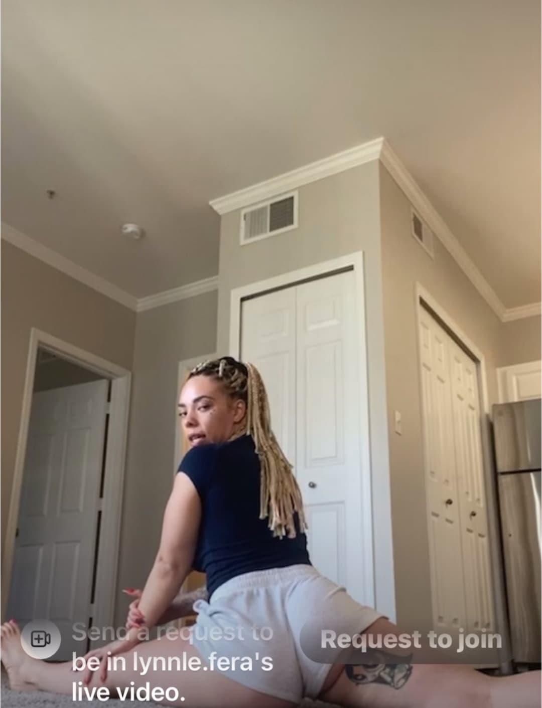 Light skinned flexible girl teasing and stretching on live