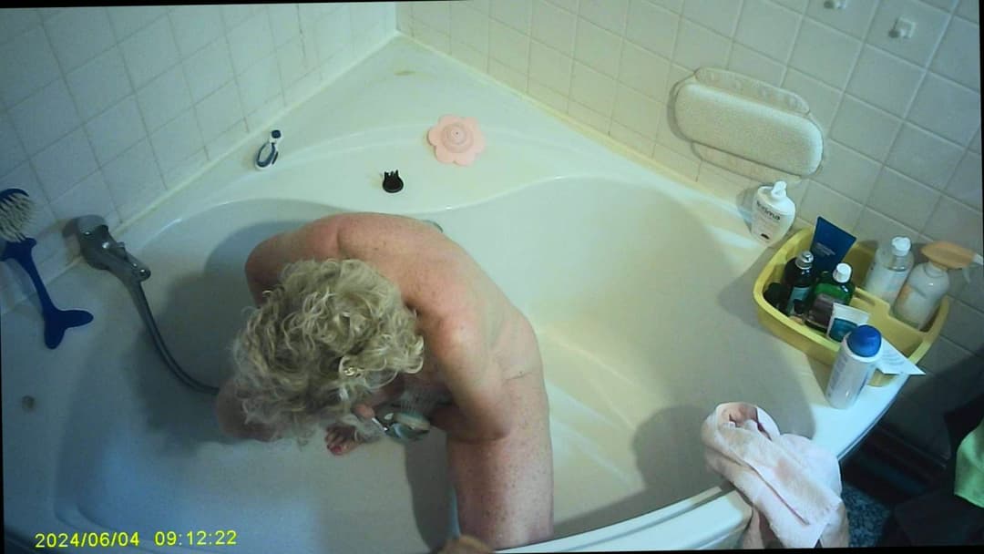 Two hidden cams on Nurse Solange cleaning her pussy