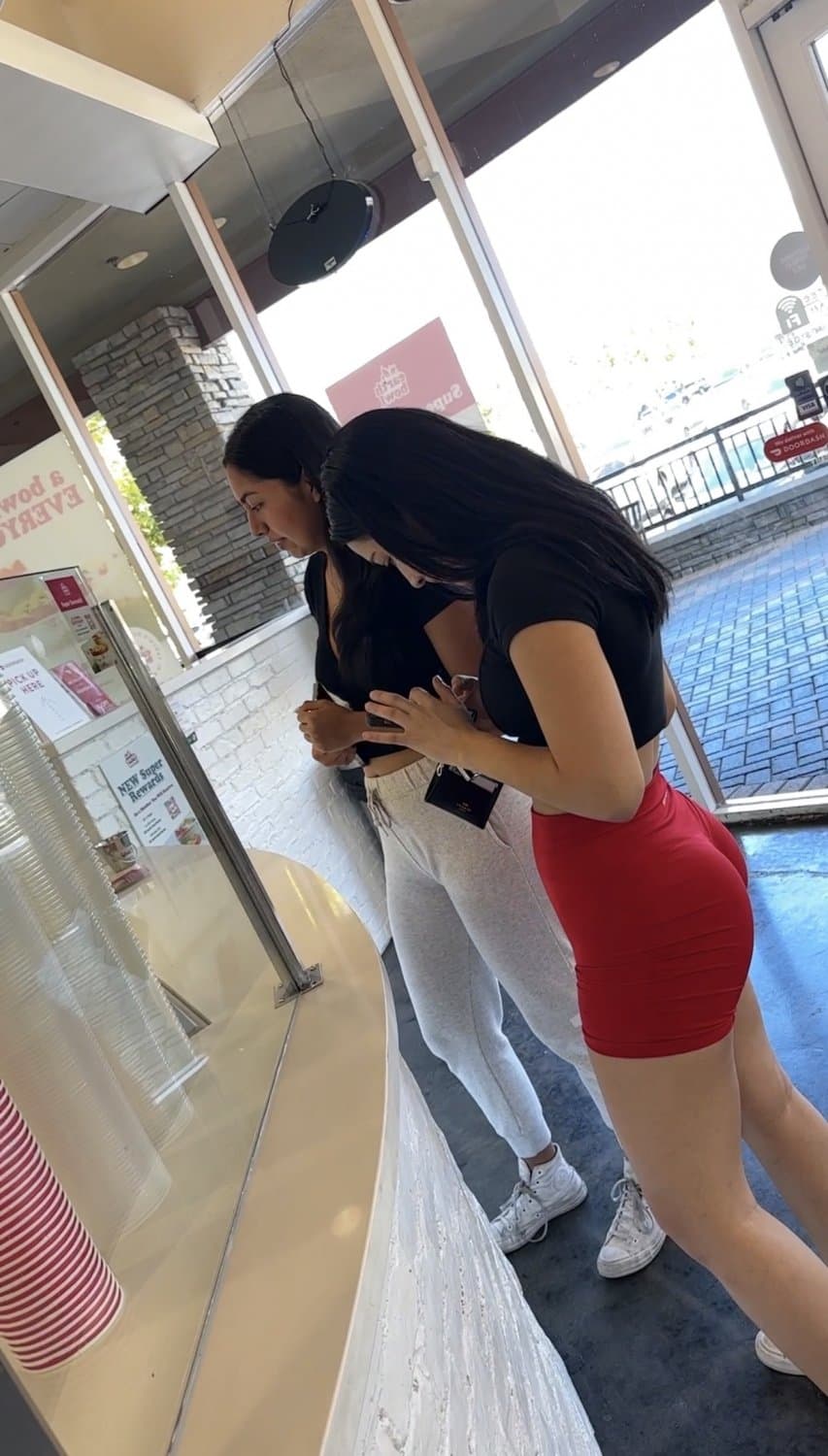 Click to view full size Latina baddie creepshot red Gym shorts