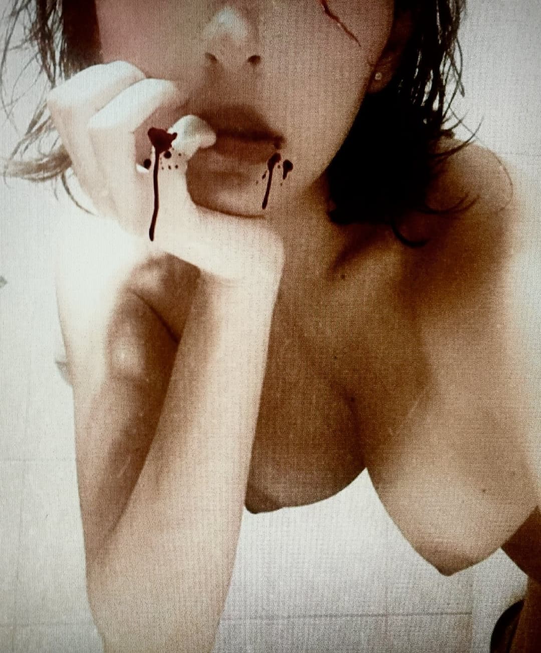 Brunette slut fake tits pretty smile