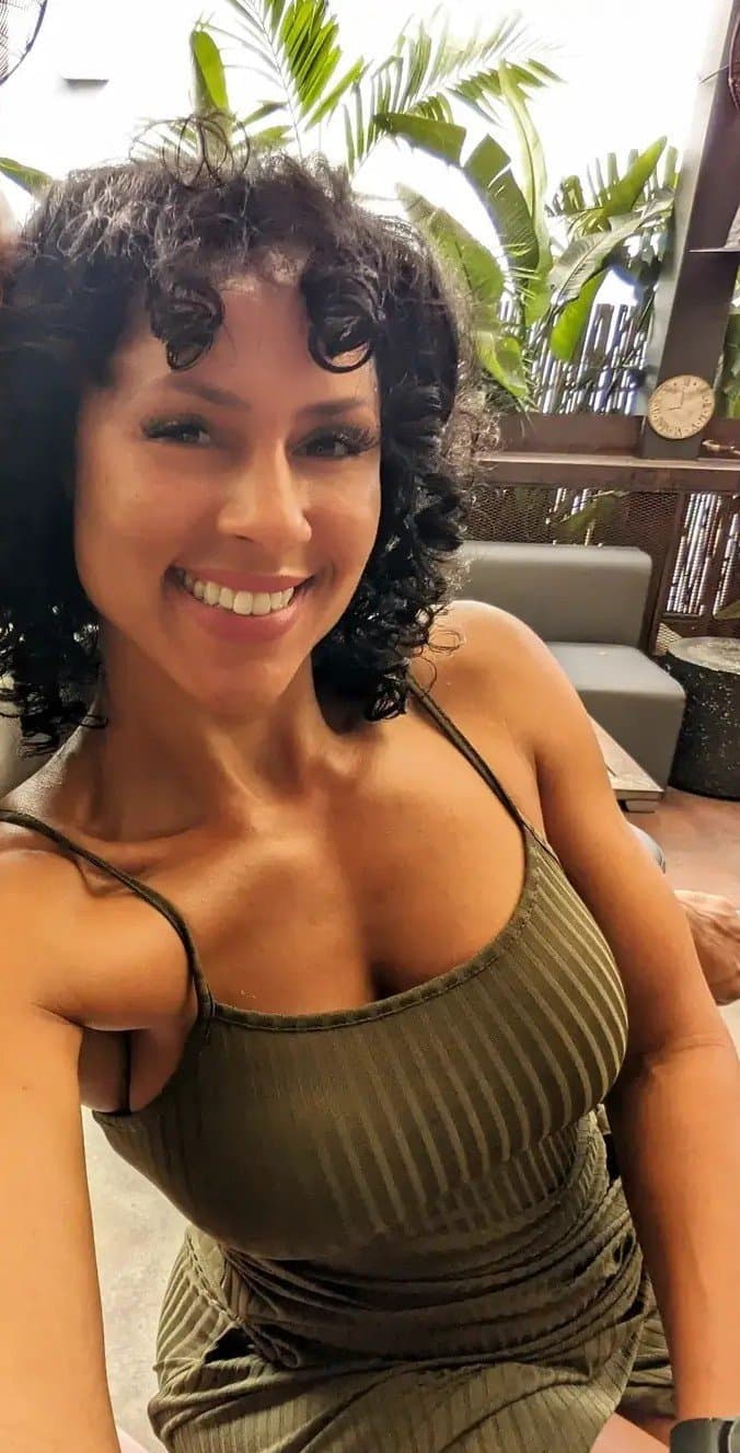 Sexy slut black wife has a hot mom bod.  She smiles as she waits for your hot load facial