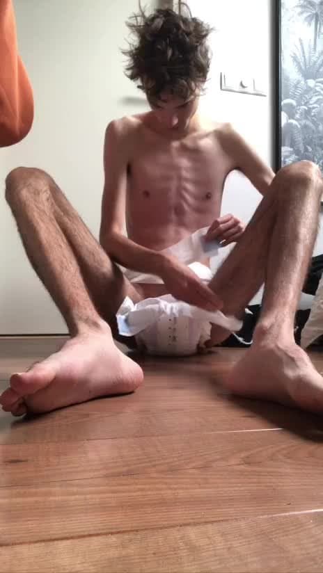 Silly boy in a diaper.