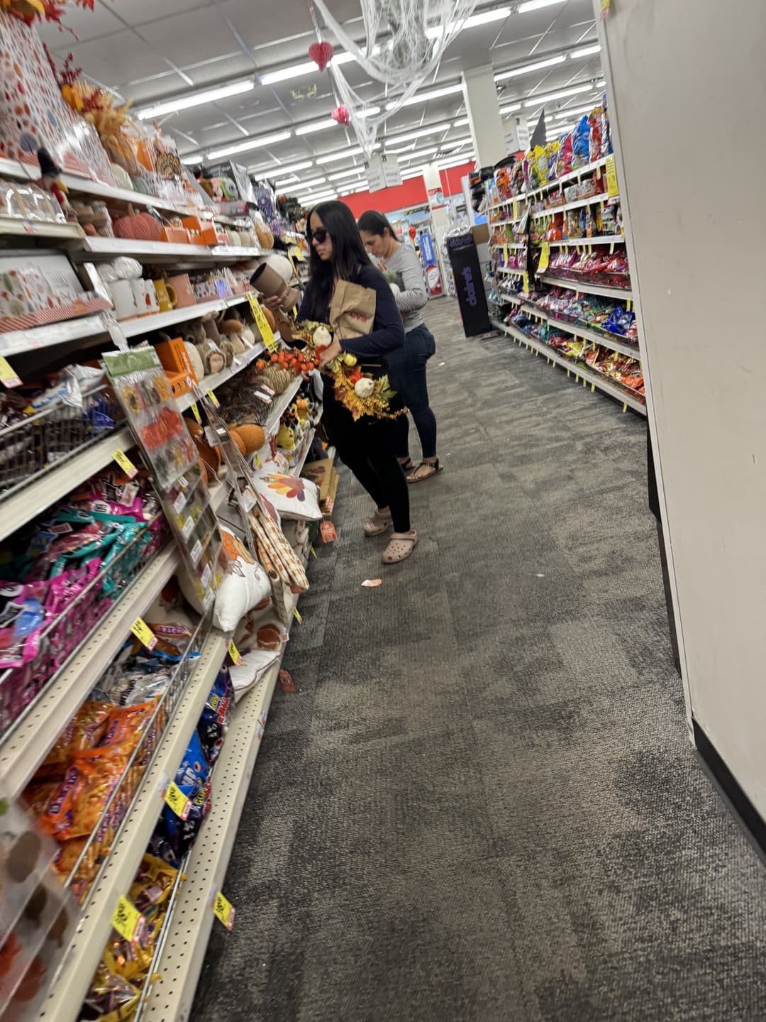 Mother in blue jeans  & Daughter in black tights.