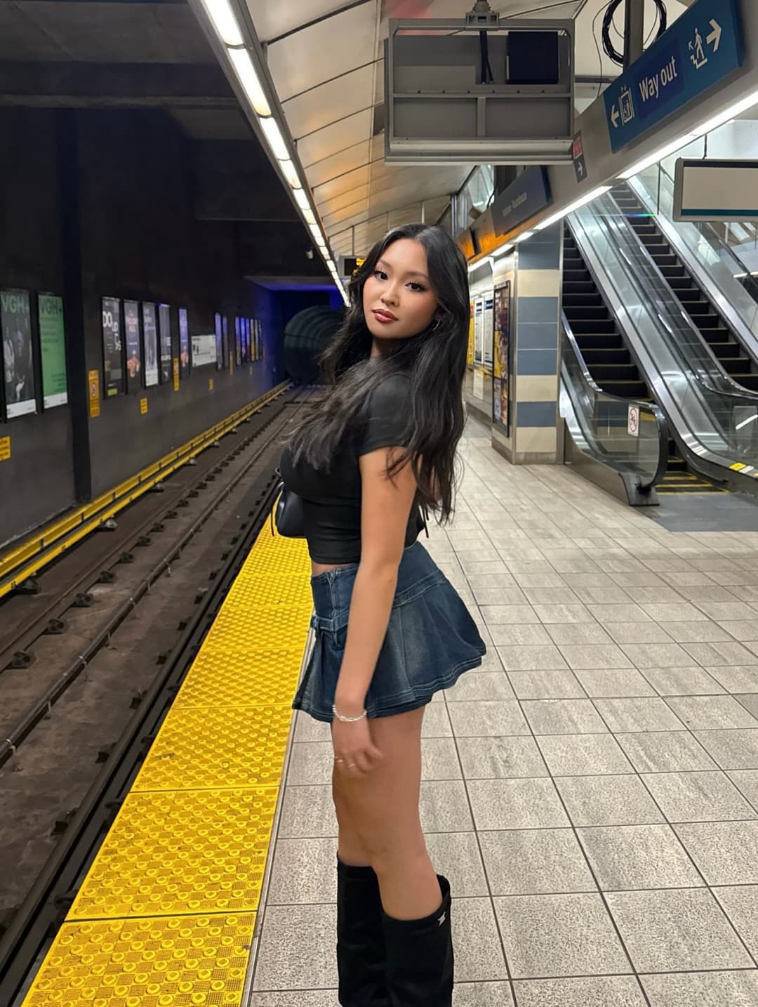 chaelanl in denim skirt