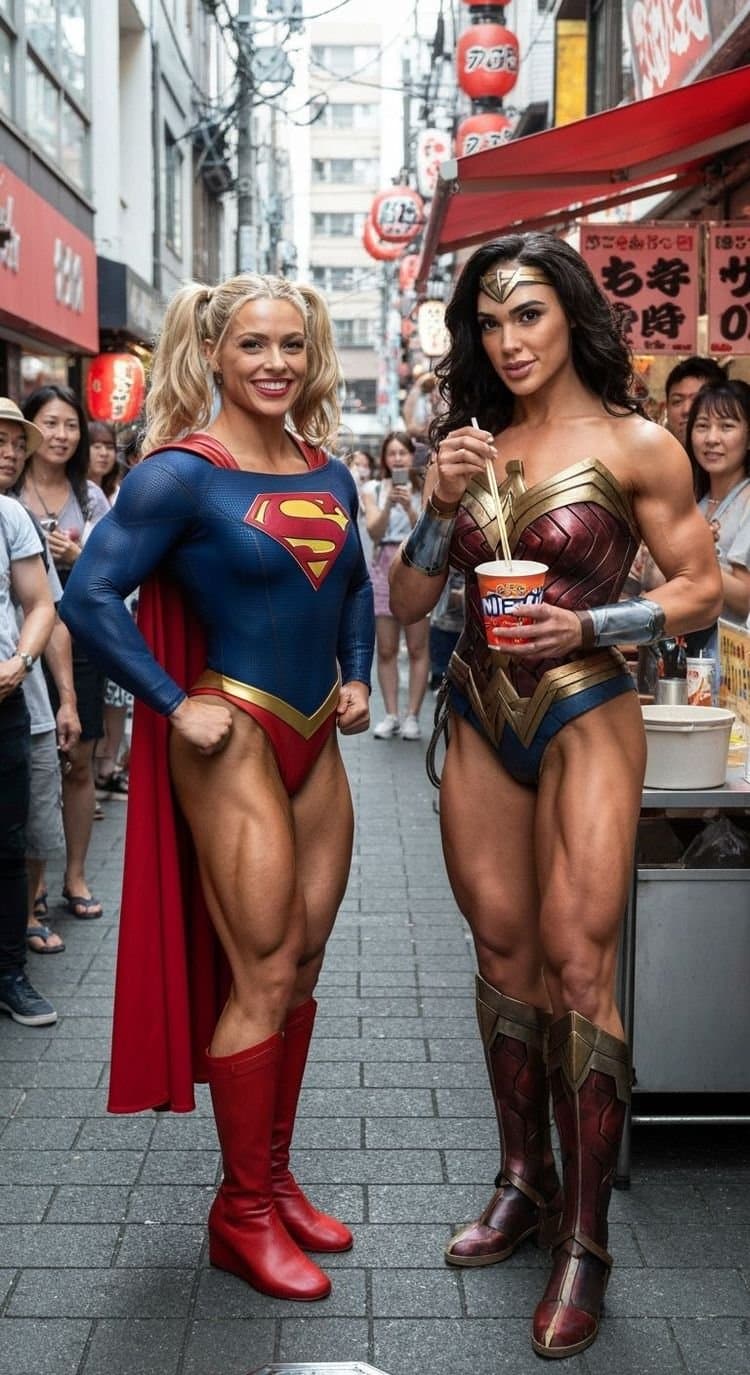 My friend and i at Tokyo! Minha amiga AMAZONA e eu. Supergirl and Wonder Woman.