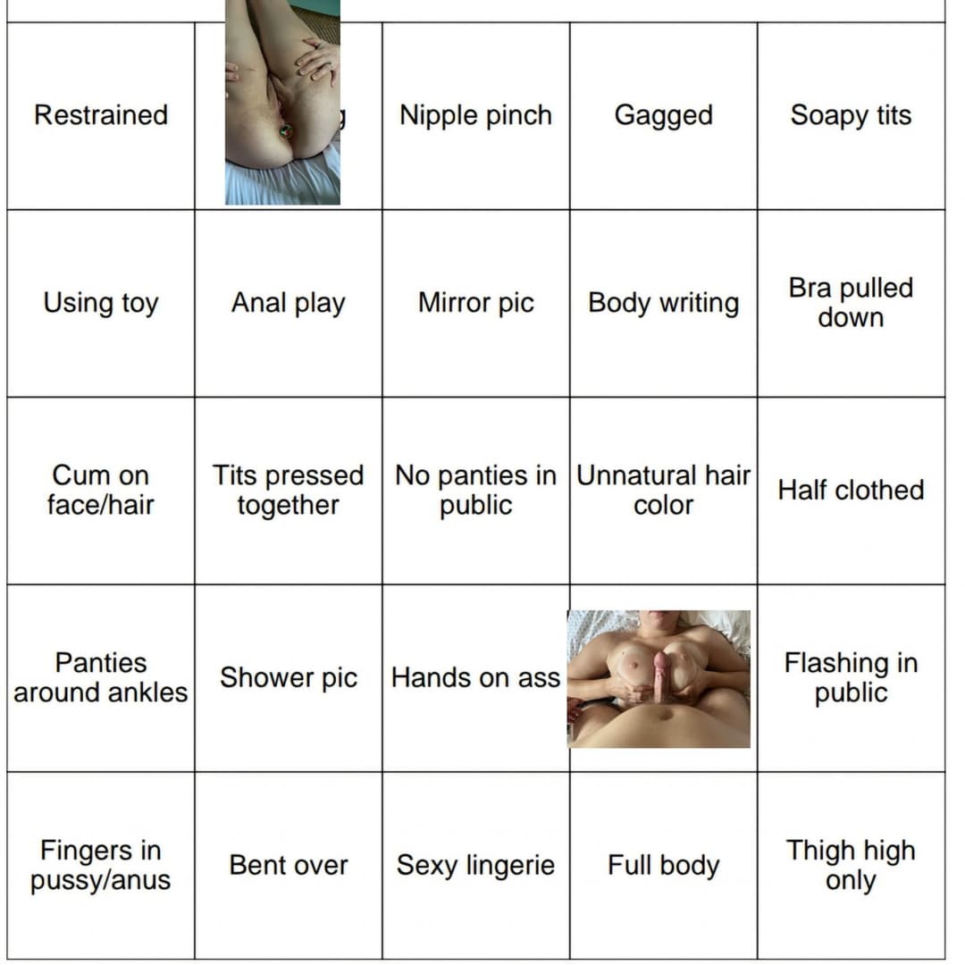 New nudity bingo card, Kik at smallguy2017 to help fill it out, will be posted as it is filled out