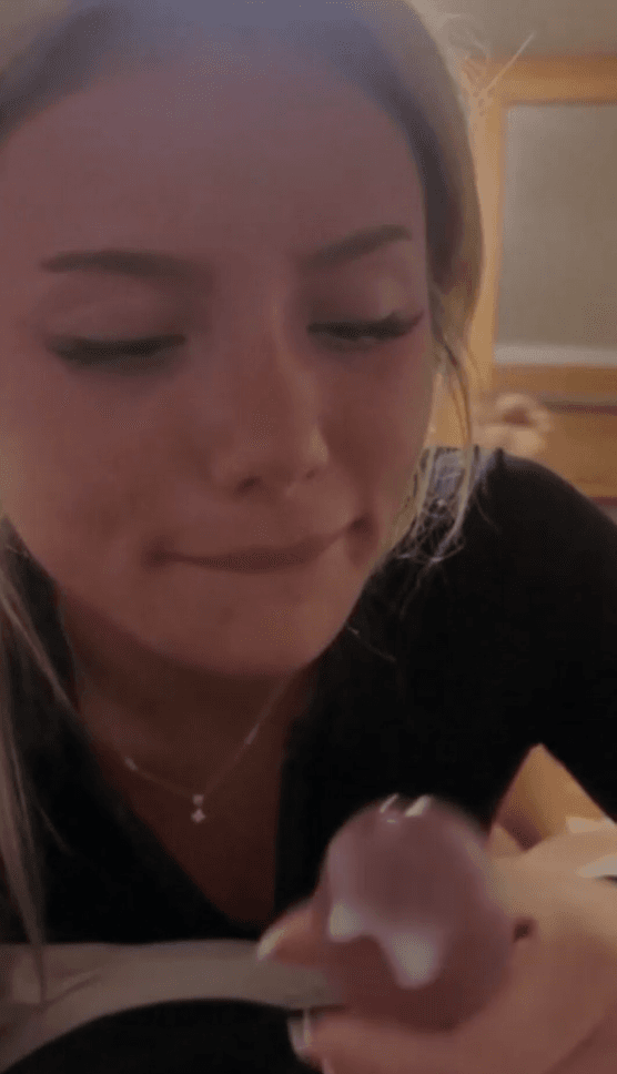 Beautiful blonde slut passionate blowjob