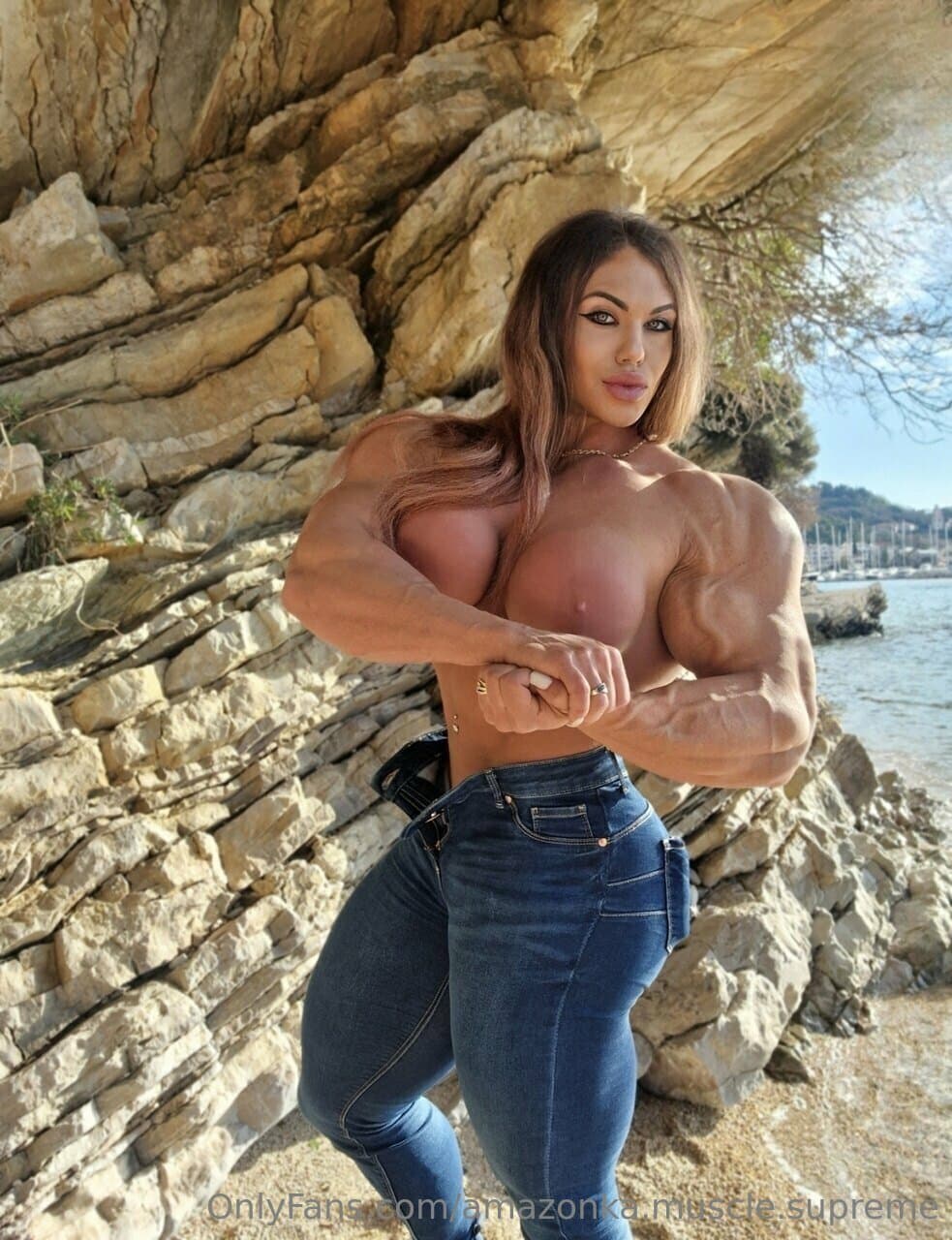 Mrs Amazonka, shocking people with her muscular nudes on the beach