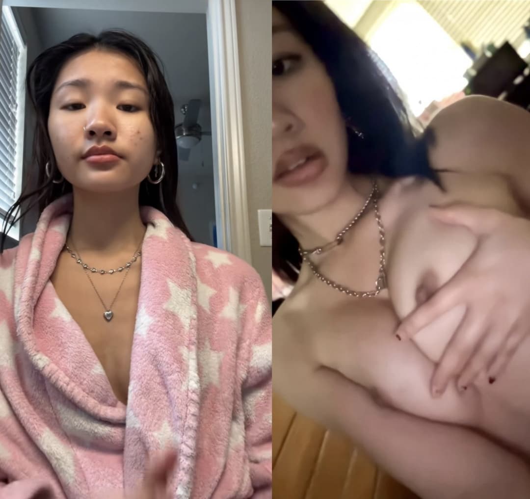 Sexy lil Asian teen with tiny tits sucking on her fingers